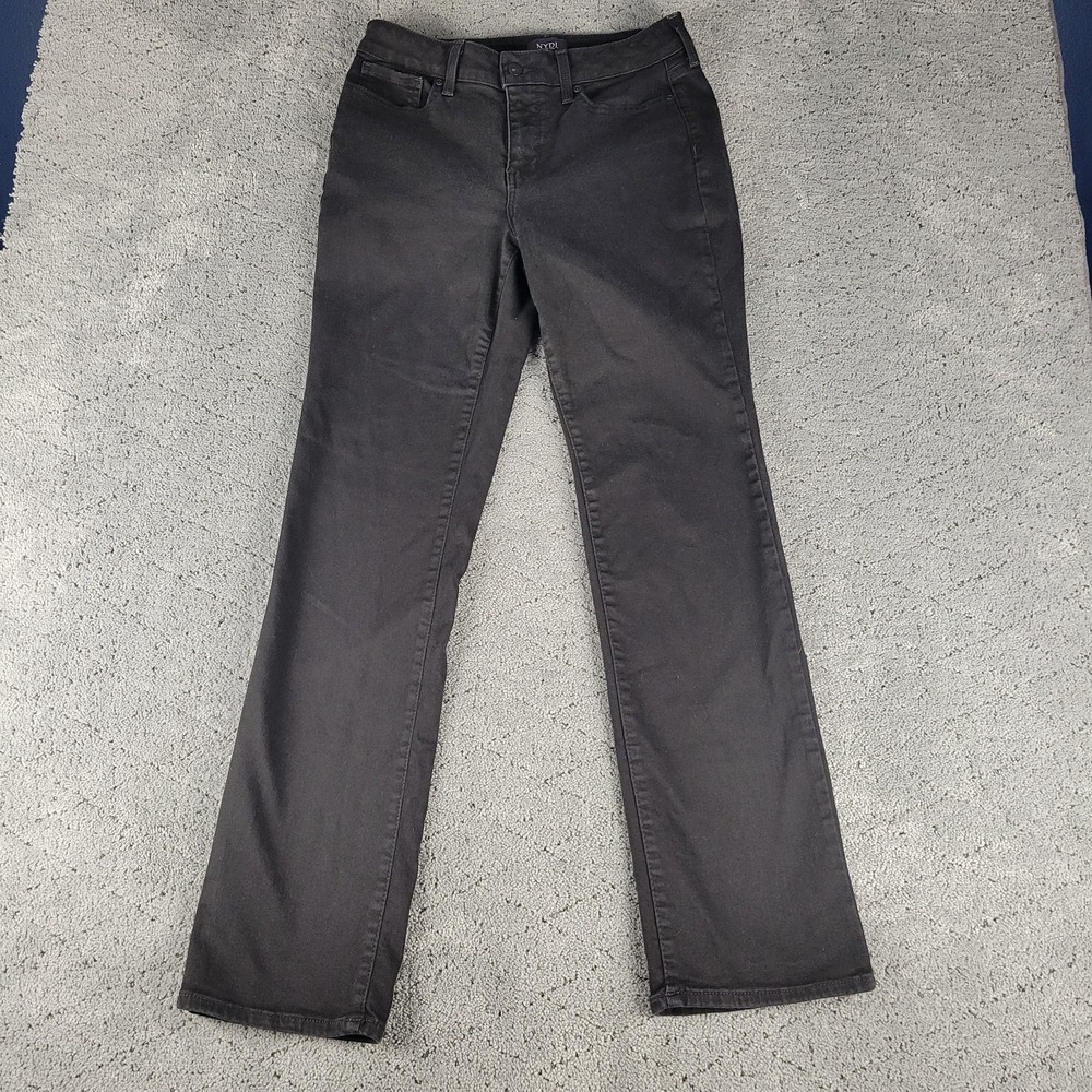NYDJ Jeans Womens 8 Black Marilyn Straight Lift Tuck Dark Wash Shaping Stretch
